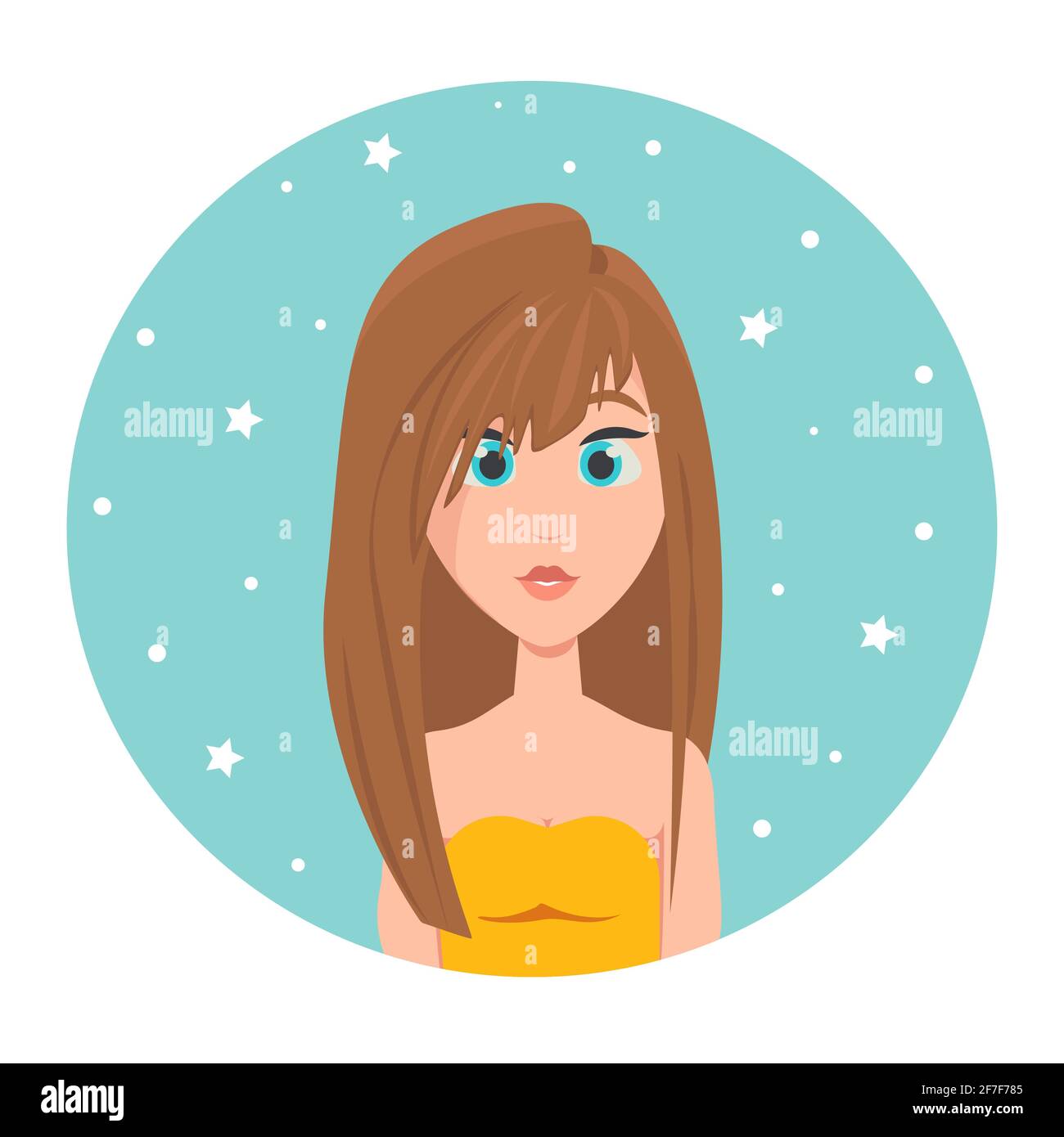 Avatar eines rothaarigen Mädchens mit langen Haaren und großen blauen Augen, Vektorgrafik im flachen Stil Stock Vektor