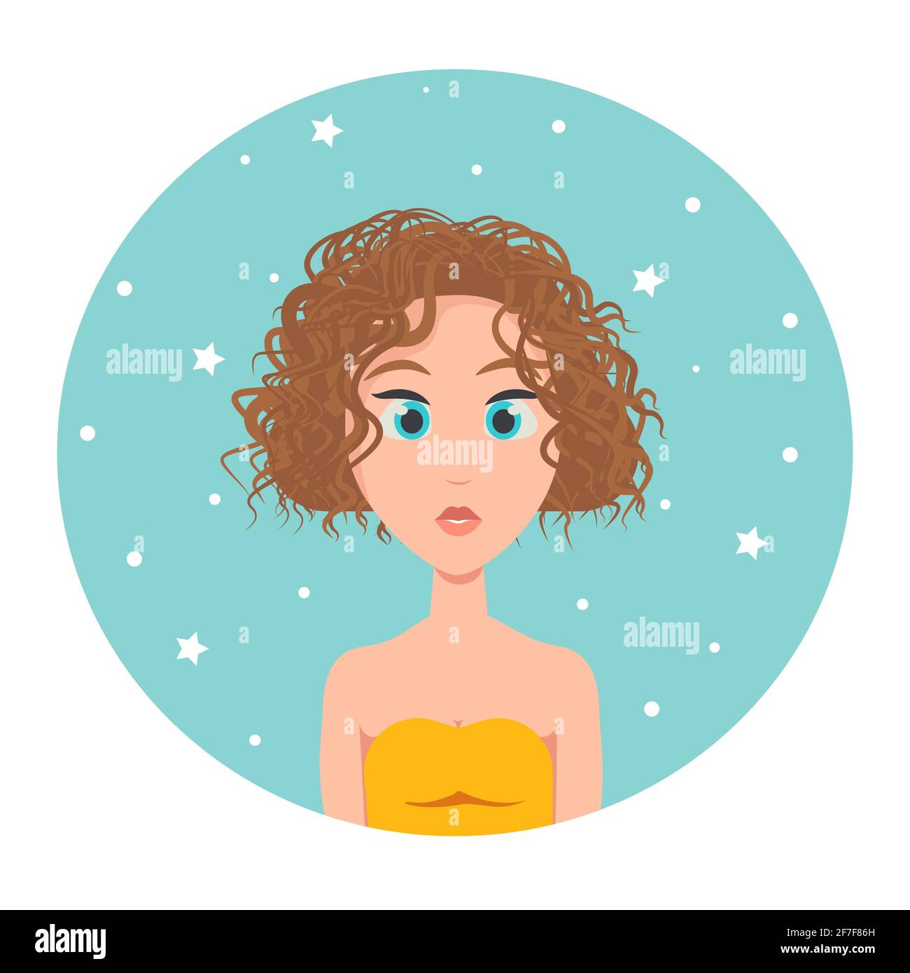 Avatar eines rothaarigen Mädchens mit kurzem, quadratischem Haarschnitt und großen blauen Augen, Vektorgrafik im flachen Stil Stock Vektor