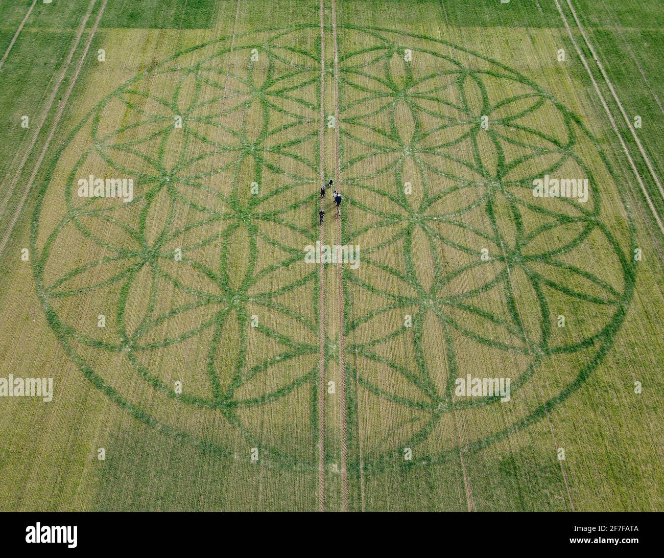 05. April 2021, Brandenburg, Jacobsdorf Das Symbol 'Blume des Lebens