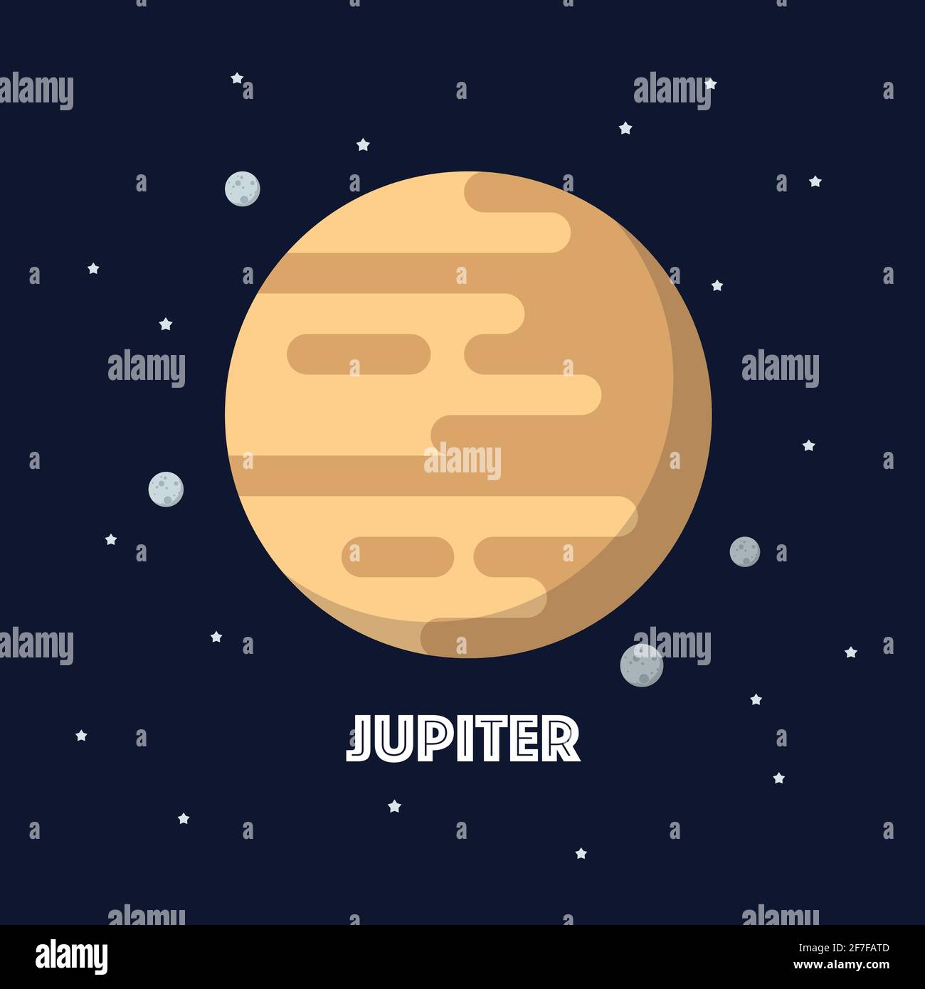 Jupiter auf Weltraumhintergrund. Stern und Planeten auf Galaxienhintergrund. Vektorgrafik im flachen Stil Stock Vektor