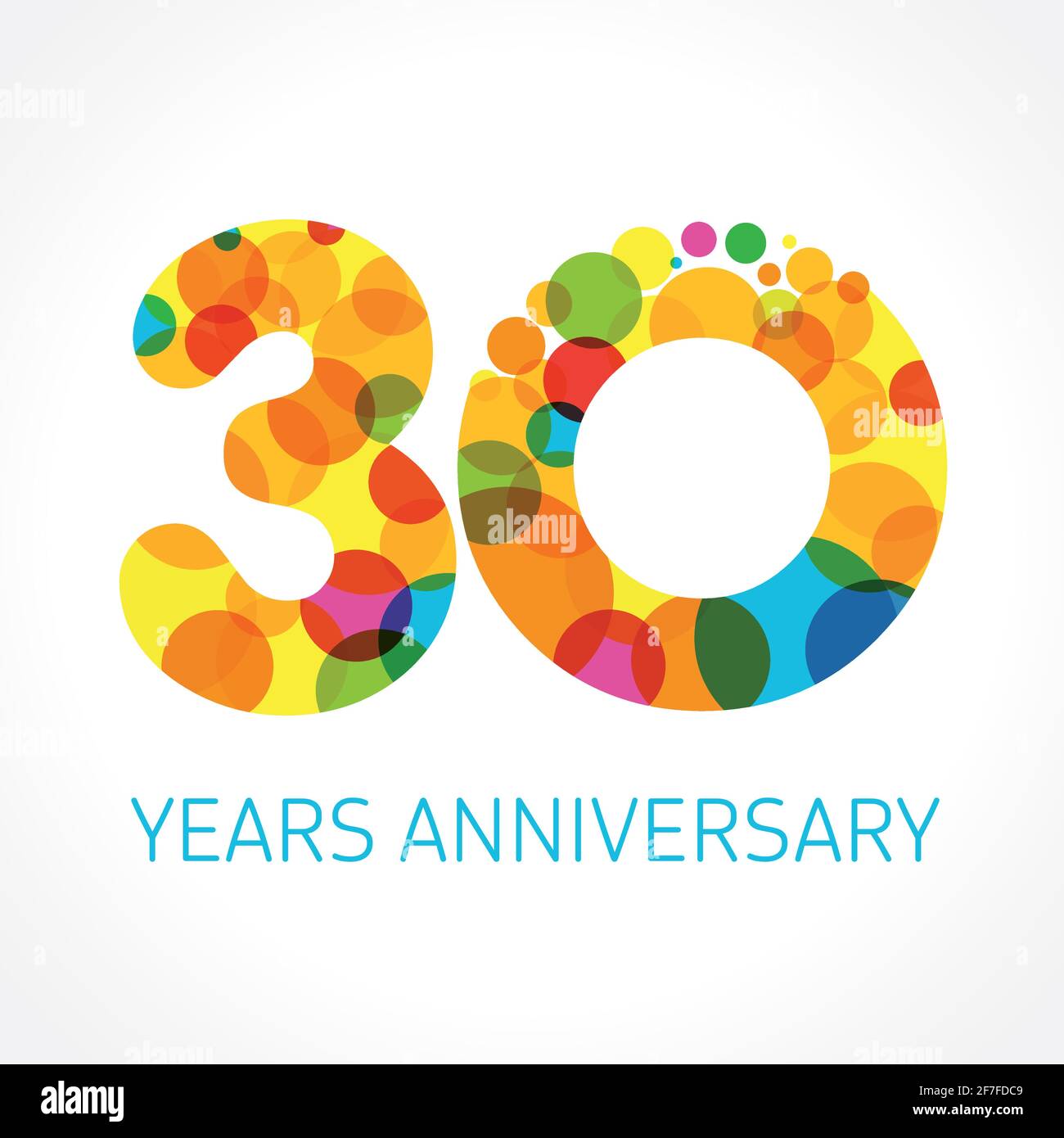 Zahlen zum 30. Jahrestag. 30 Jahre altes Logo-Konzept. Helle Gratzen. Isolierte abstrakte Grafik-Design-Vorlage. Creative 0 Zeichen oder Klingeln. Alter schreit Stock Vektor