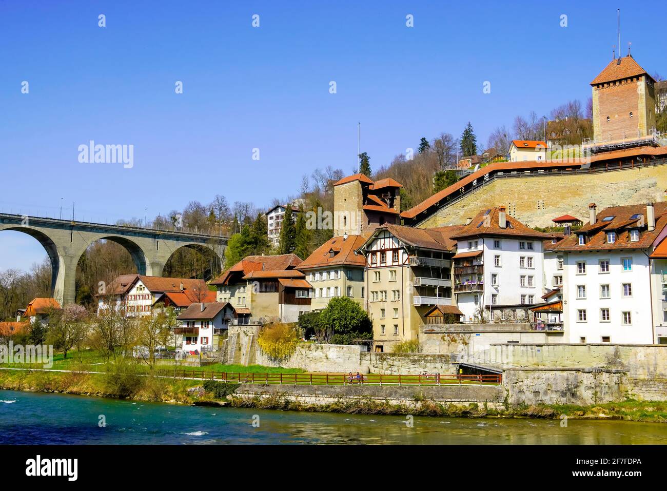 Festungen der Stadt Freiburg, Schweiz. Fribourg war Teil des Sonderbundes von 1845-1847, einer 'Sparate Alliance' der katholischen Kantone attempti Stockfoto