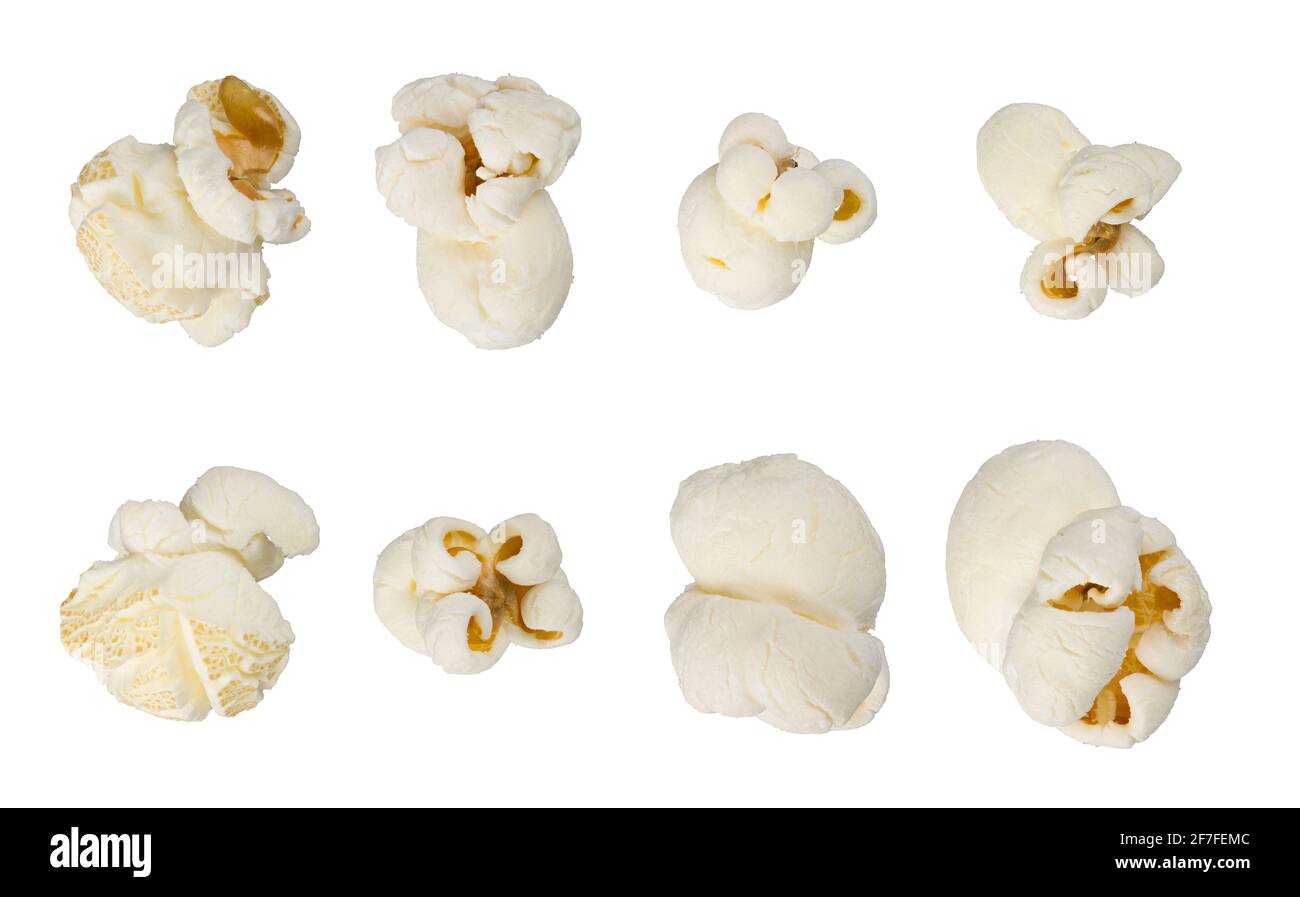 Popcornsammlung isoliert auf weißem Hintergrund Stockfoto