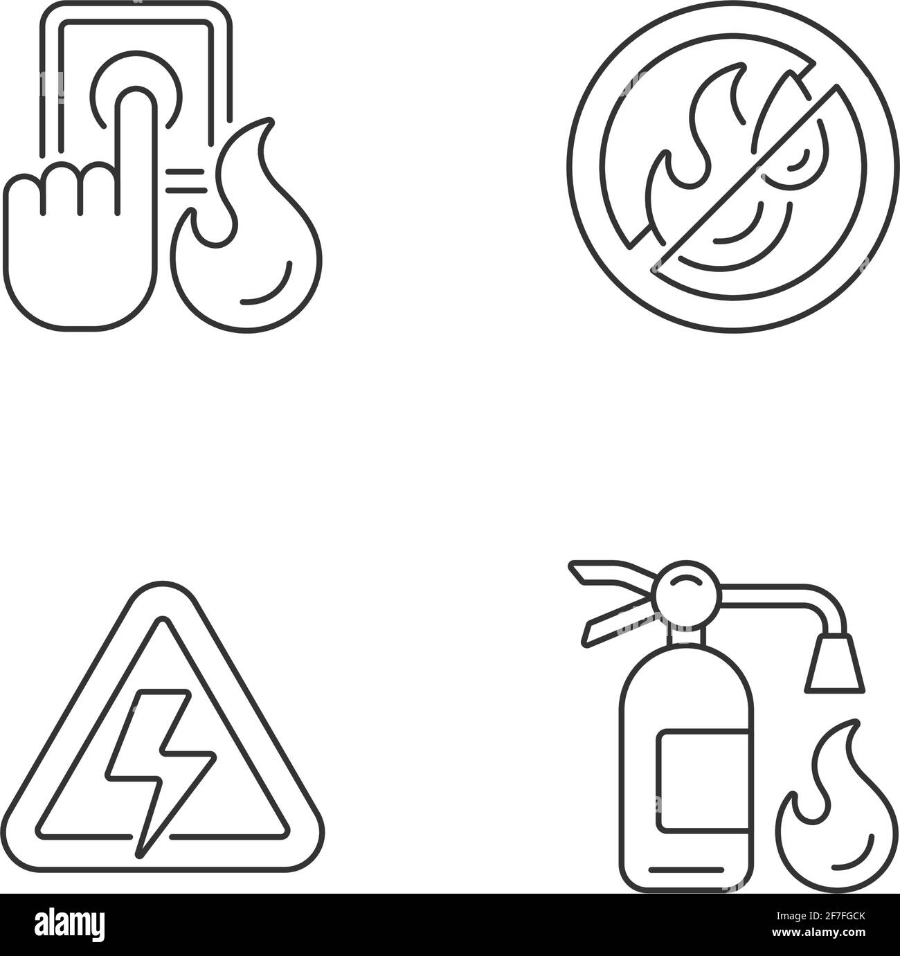 Anweisungen zur Brandgefahr – lineare Symbole gesetzt Stock Vektor