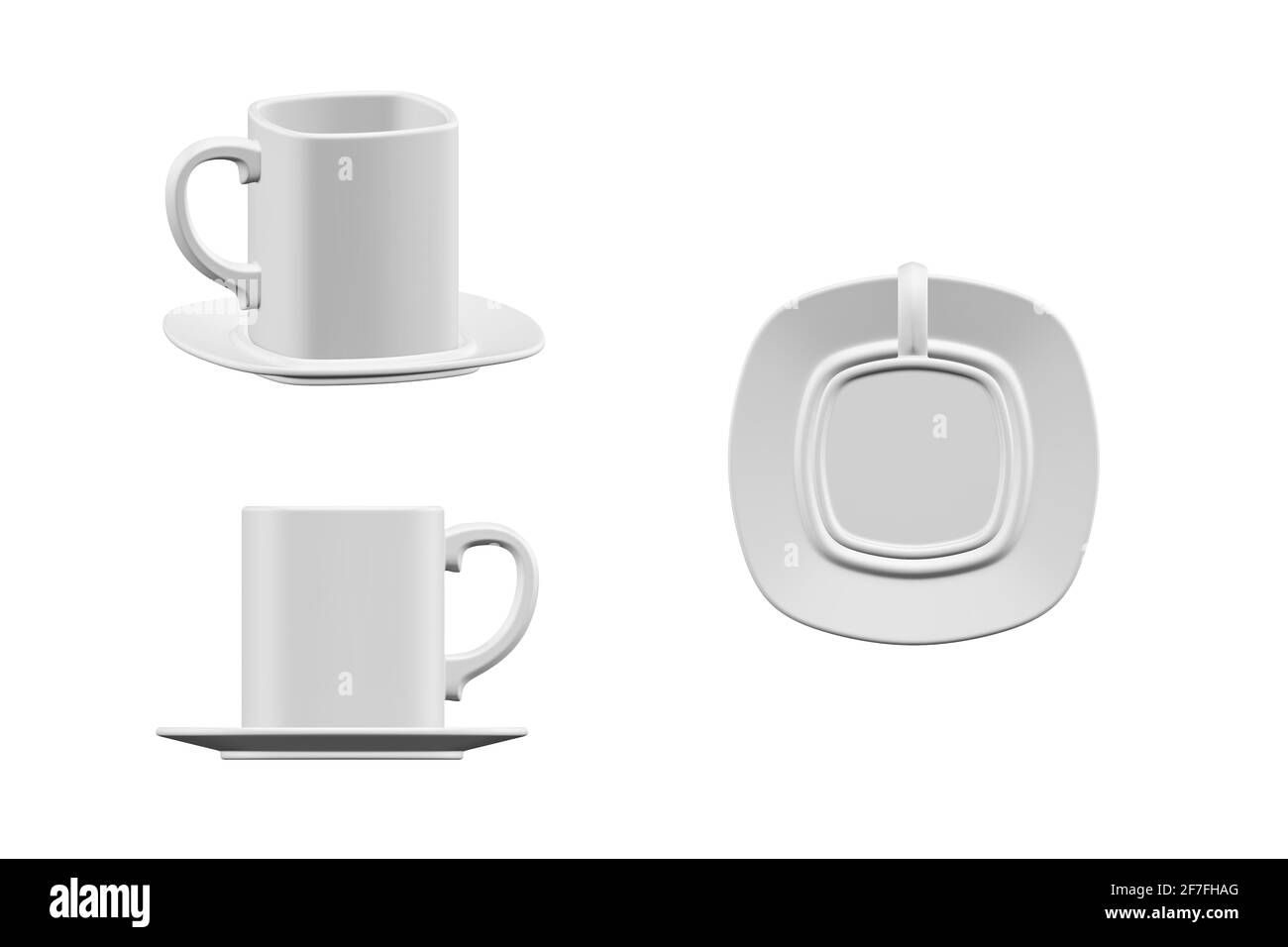 Kaffeetassen-Mockup isoliert auf weißem Hintergrund - 3d-Rendering Stockfoto