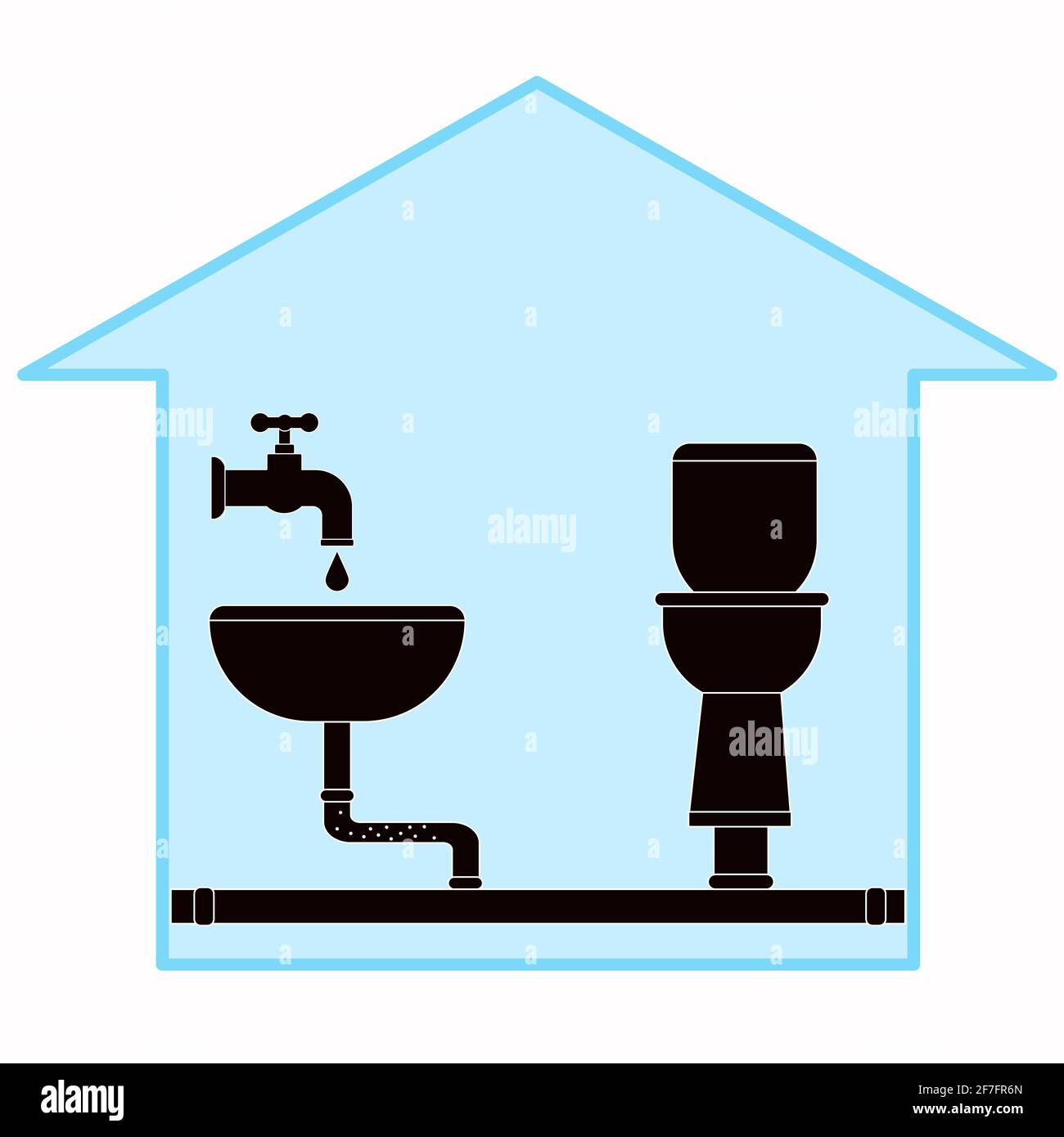 Kanalisation und Wasserversorgung im Haus. Häusliche Abwasser in der Wohnung. Bad und Rohre. Vektor, flache Illustration. Stock Vektor