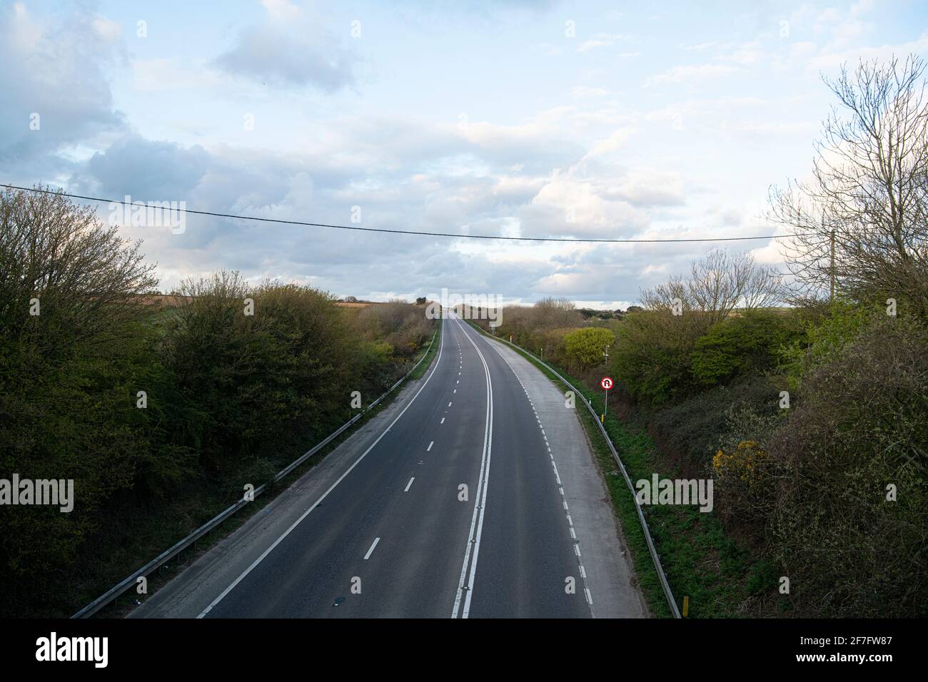 A30; Cornwall mit Blick auf Truro ohne Verkehr; Stockfoto