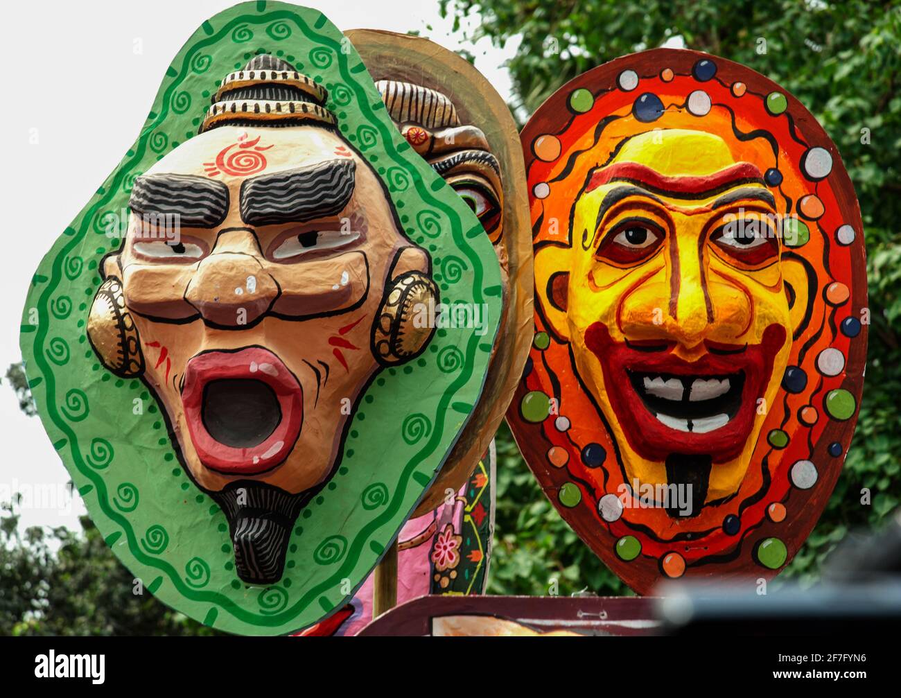 April 2021. Mangal Shobhajatra, eine farbenfrohe und festliche Prozession zur Feier von Pahela Baishakh, dem Neujahr in Bangladesch. Dhaka, Bangladesch. Stockfoto