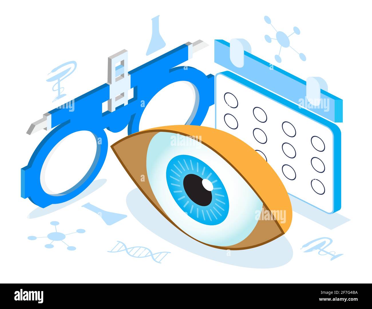 Medizinischer Augenarzt Augenlicht Check up Konzept isometrischer Vektor. Eye 3d-Illustration für das Gesundheitswesen, Webbanner, Post. Das isometrische Symbol der Brille ist Stock Vektor