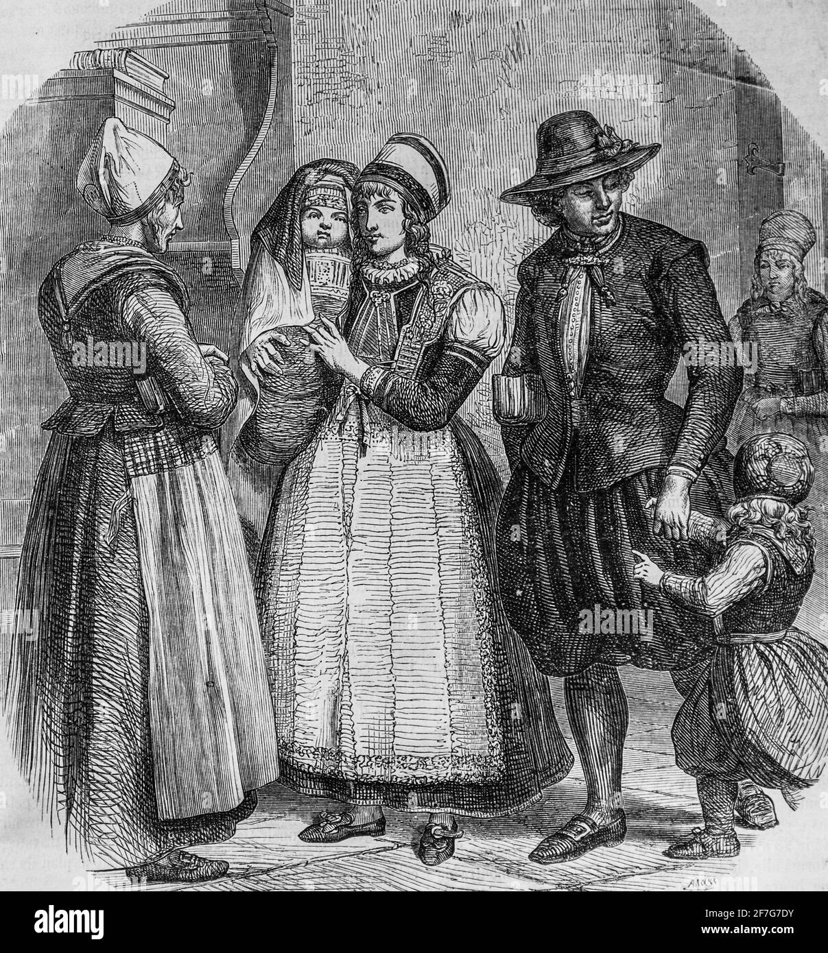 Kostüm des Habitants de l'ile de marken dans le zuyderzee ,le Magazine pitoresque par edouard charton,1870 Stockfoto