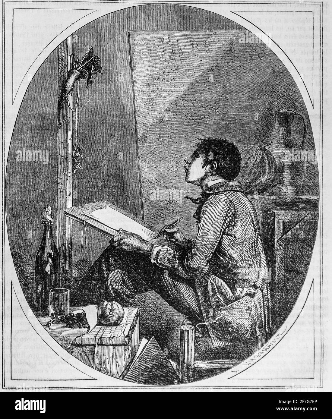 le future peintre de nature morte ,le Magazine pitoresque par edouard charton,1870 Stockfoto