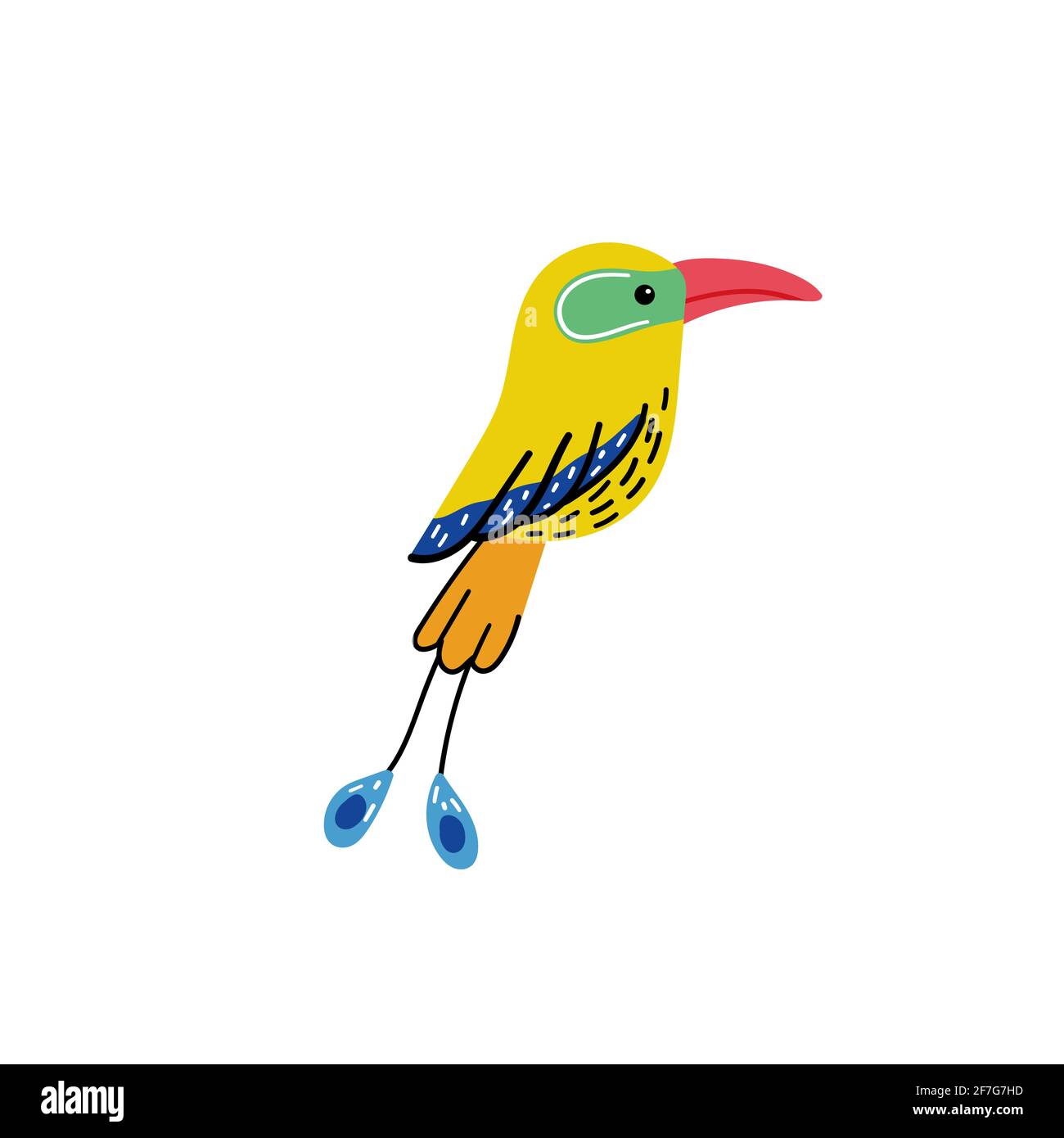 Gelber tropischer Papageienvögel mit farbigen Federn Stock Vektor