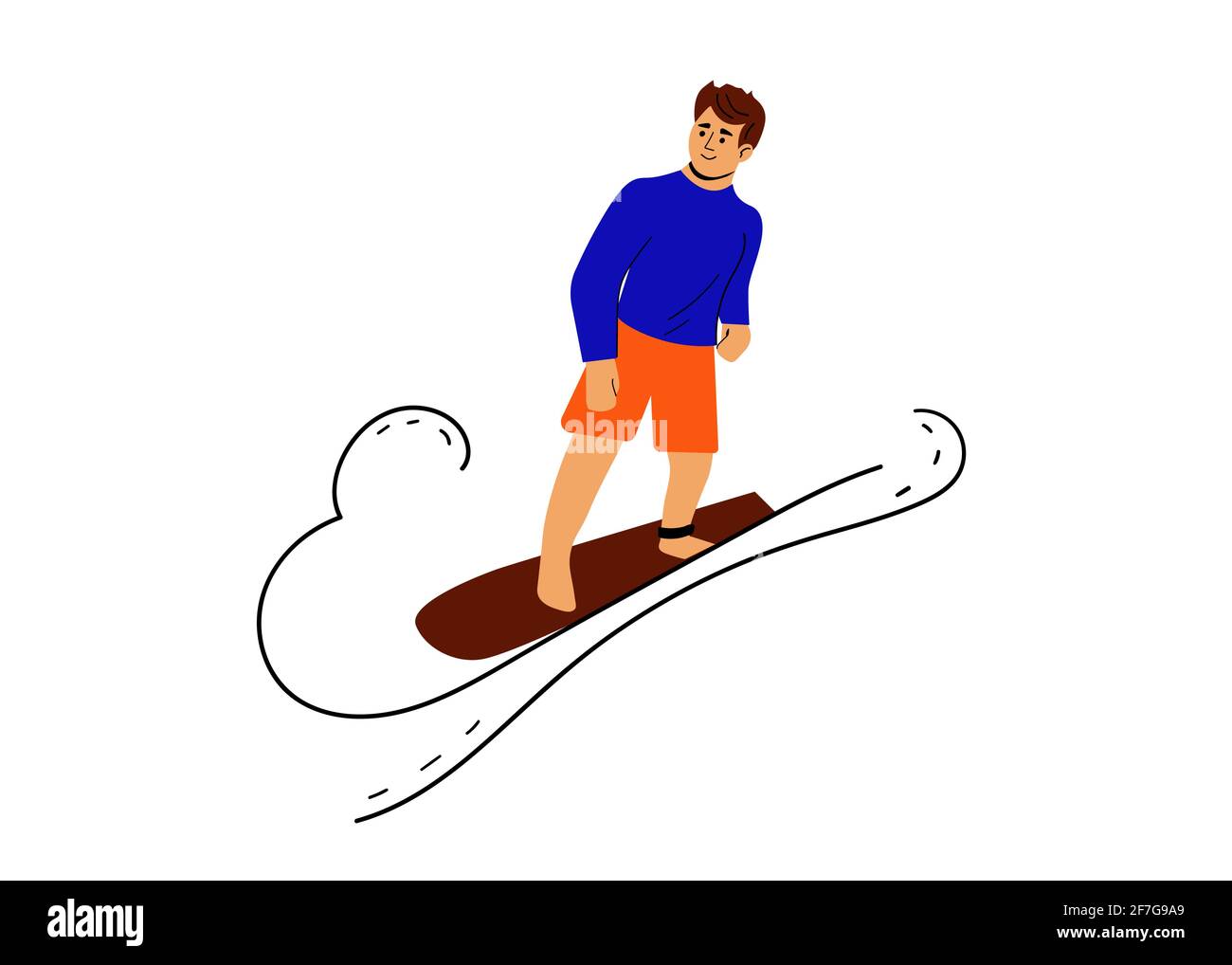 Mann auf einem Surfbrett reitet auf der Welle Stock Vektor