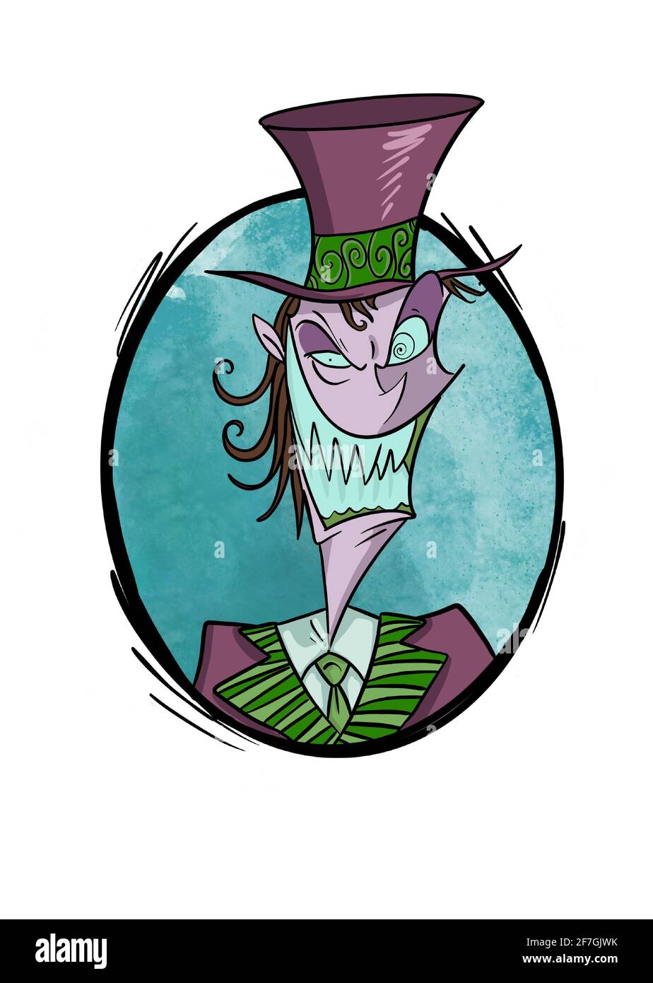 Gruseliger Zeichentrickmann in einem Zylinderhut Stockfoto