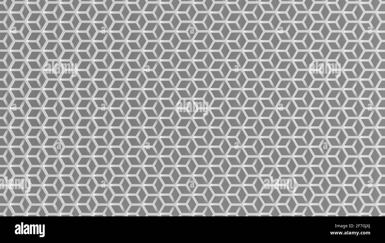 Abstrakter geometrischer Netzhintergrund. Textur aus weißen Formen von Sechseck-Elementen mit Schatten. Sechseckiger 3d-Rendering-Hintergrund. Stockfoto