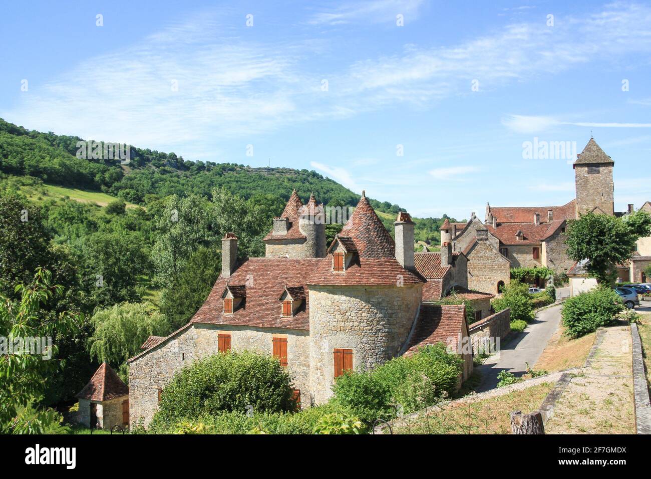 Mittelalterliche Steinhäuser von Autoire, Lot Frankreich eines der Plus Beaux Villages de France oder schönsten Dörfer Frankreichs Stockfoto