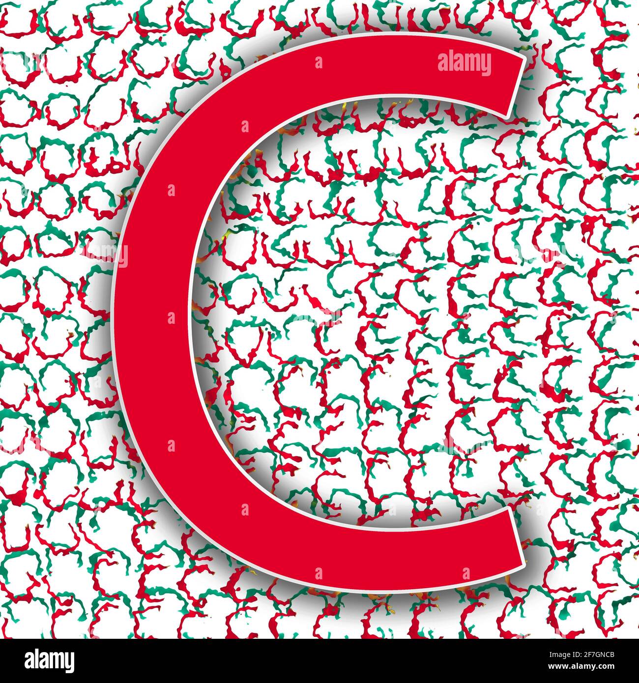 Quadratische Grafik mit einem bunten Großbuchstaben C als Großbuchstaben, Version Sommer Stockfoto