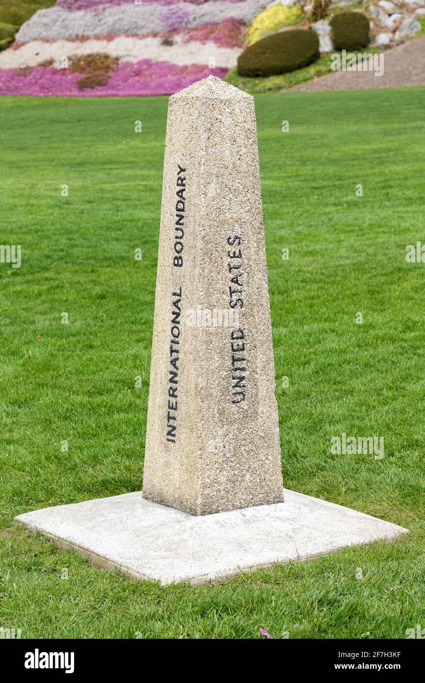 Stone International Grenzmarkierung zwischen den Vereinigten Staaten von Amerika Und Kanada in Blane Washington Stockfoto