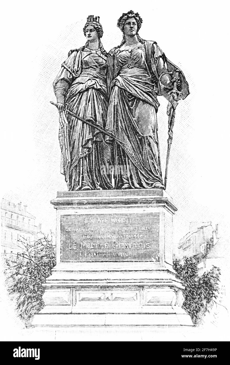 Nationaldenkmal, das die Wiedervereinigung der Stadt Genf mit der Schweiz darstellt, Bildhauer Robert Dorer 1869, Promenade du Lac Genf, Schweiz Stockfoto