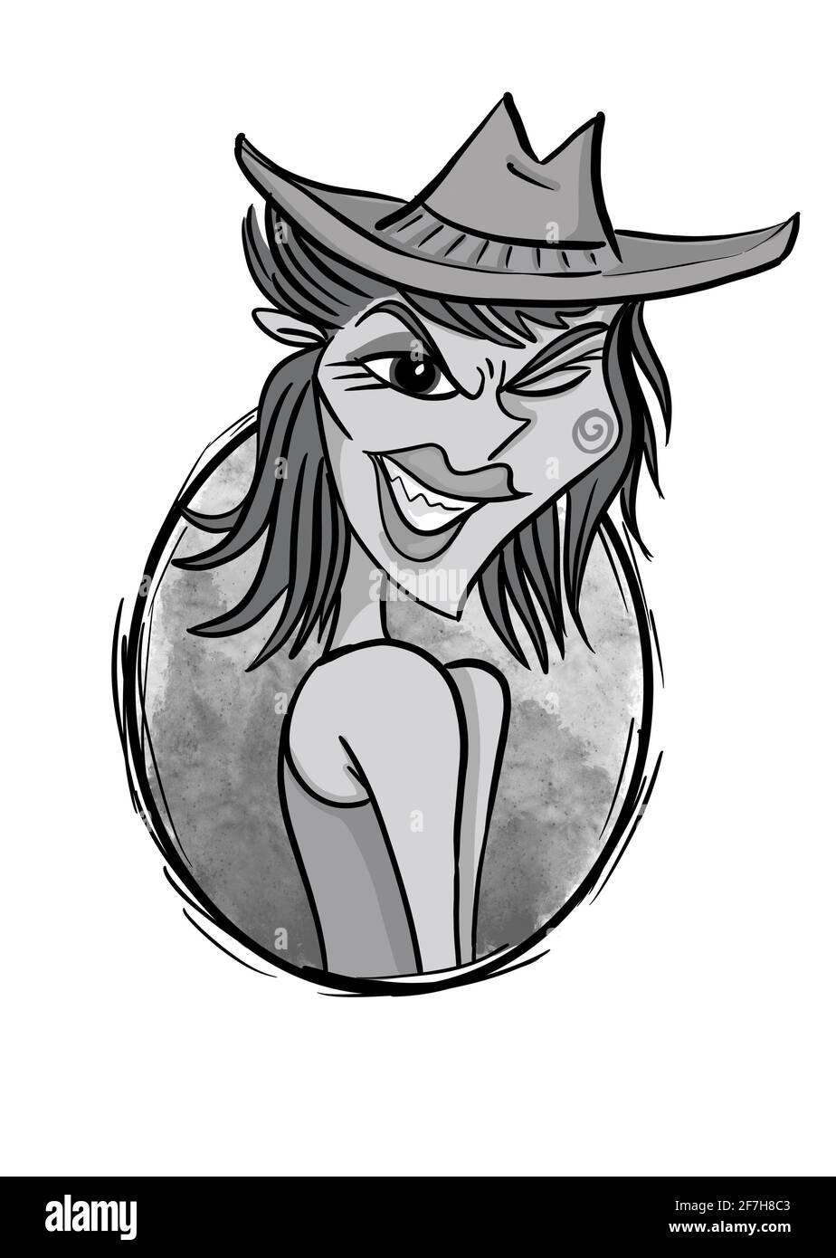 cowgirl mit Haltung handgezeichnete Comic-Figur Illustration Stockfoto