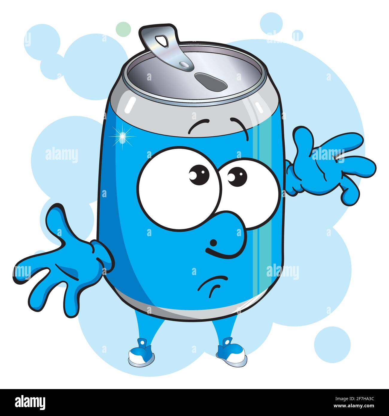 Aluminium kann Cartoon Maskottchen. Bild von lustigen, hellen Dose mit kohlensäurehaltigen Getränken. Trinken, Limonade, Cola, Bier. Stock Vektor