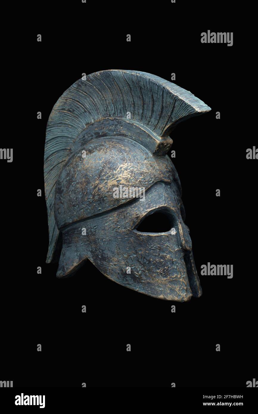 Spartanischer Militärhelm im Hintergrund Stockfoto