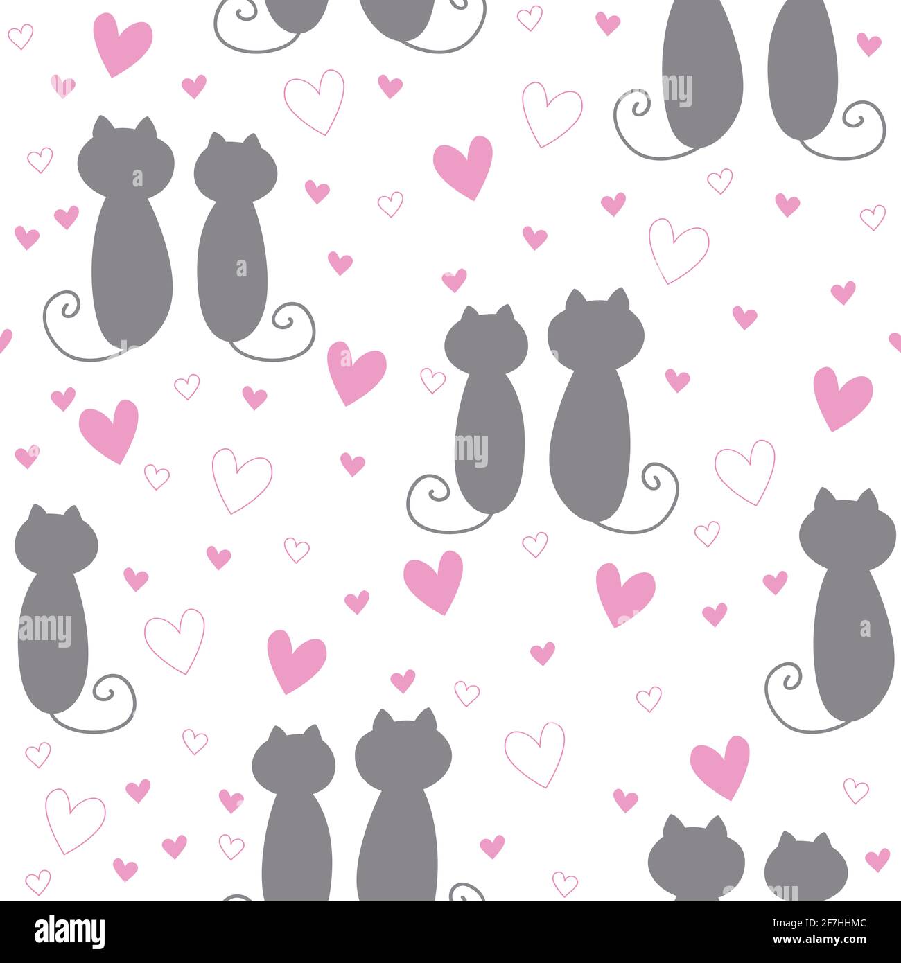 Nahtloses Muster mit schönen Katzen und Herzen. Es kann für Tapeten, Verpackung, Karten, Muster für Kleidung und andere verwendet werden. Stockfoto