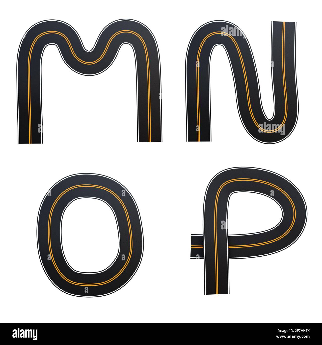 3D-Rendering von Asphaltstraßen Alphabet - Buchstaben M-P Stockfoto