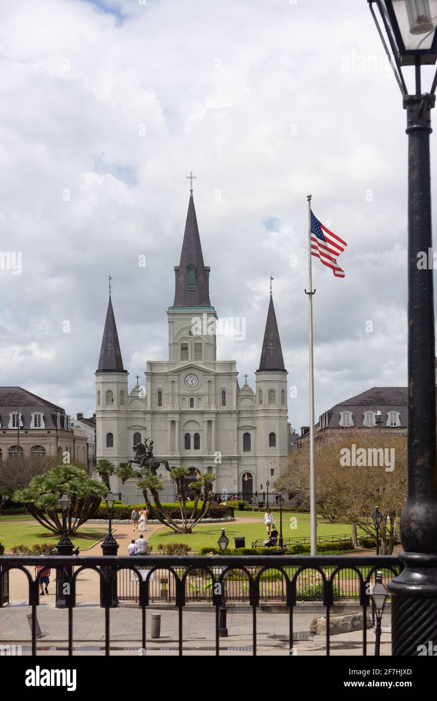 Jackson Square & St. Lois Cathedral im New Orleans French Quarter. Stockfoto