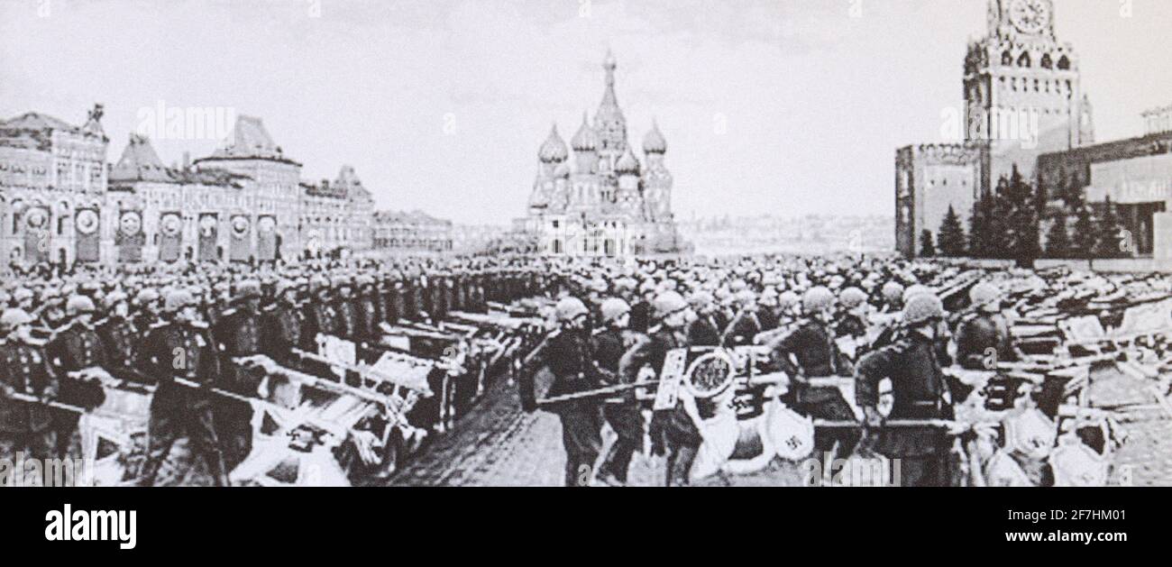 Siegesparade auf dem Roten Platz in Moskau am 24. Juni 1945. Stockfoto