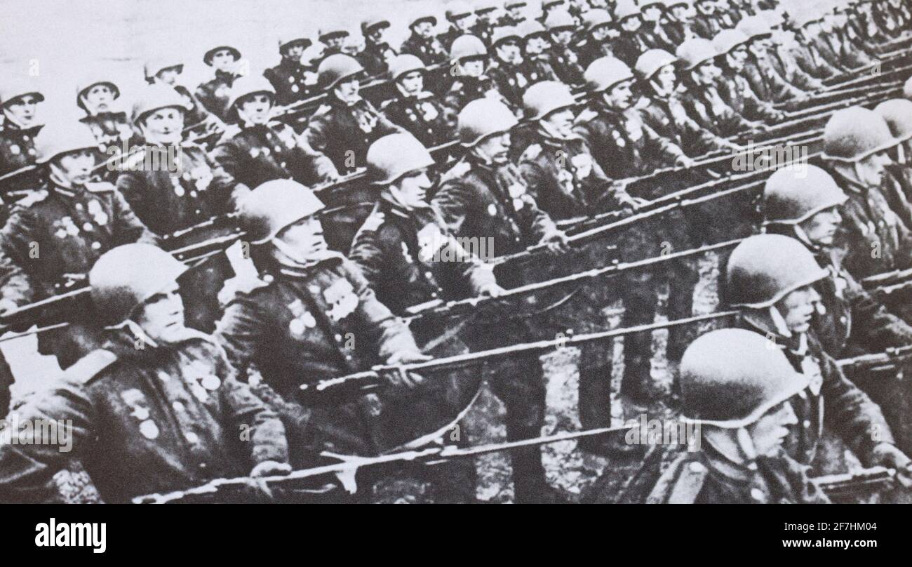 Siegesparade auf dem Roten Platz in Moskau am 24. Juni 1945. Stockfoto