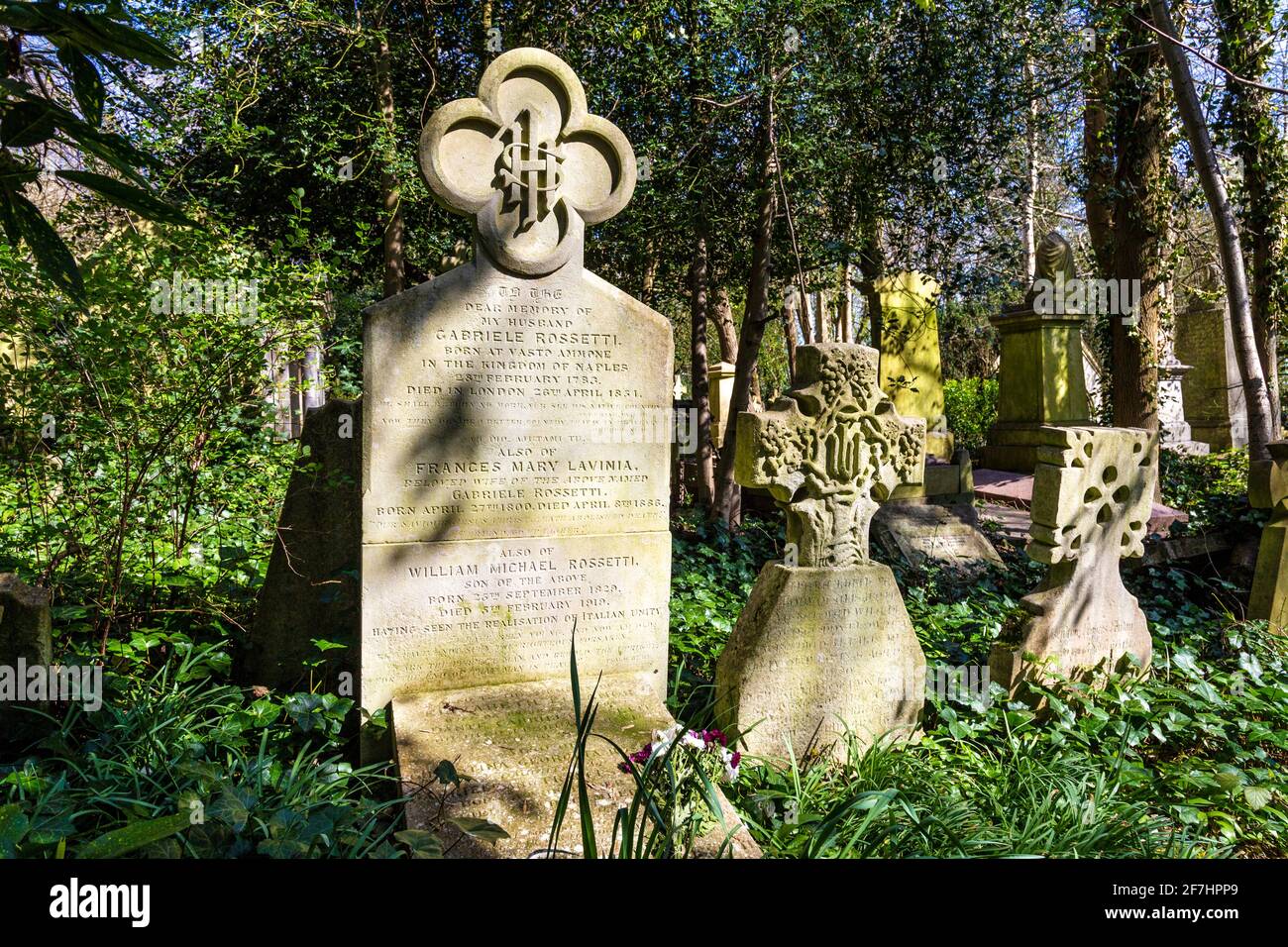 Grabstein des Grabes der Dichterin Christina Rossetti auf dem historischen viktorianischen Highgate Cemetery West, North London, Großbritannien Stockfoto