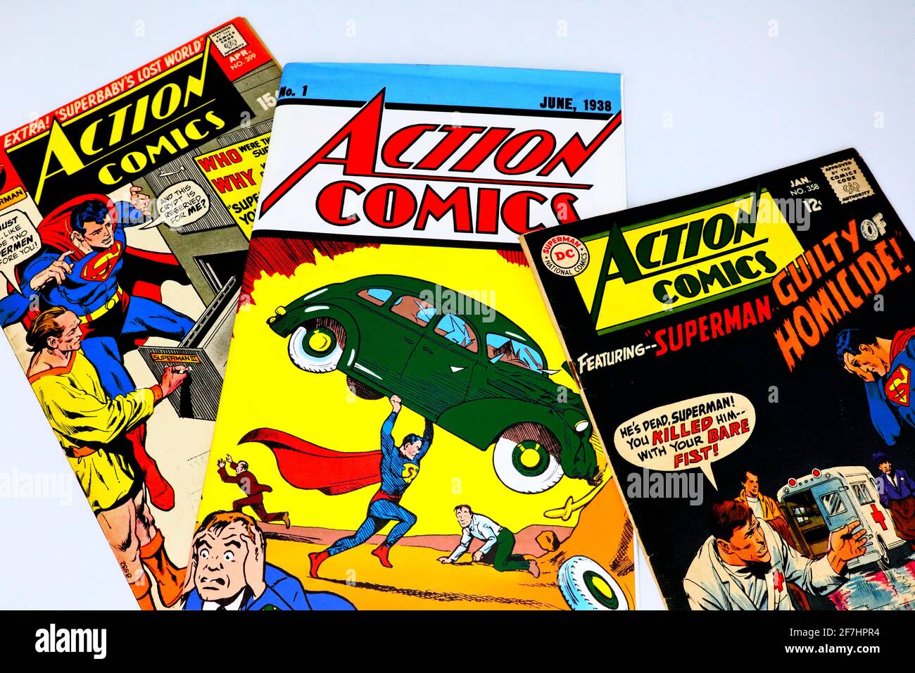 Cover von ACTION COMICS, American Comic Buch mit Superman die ersten großen Superhelden-Charaktere Stockfoto