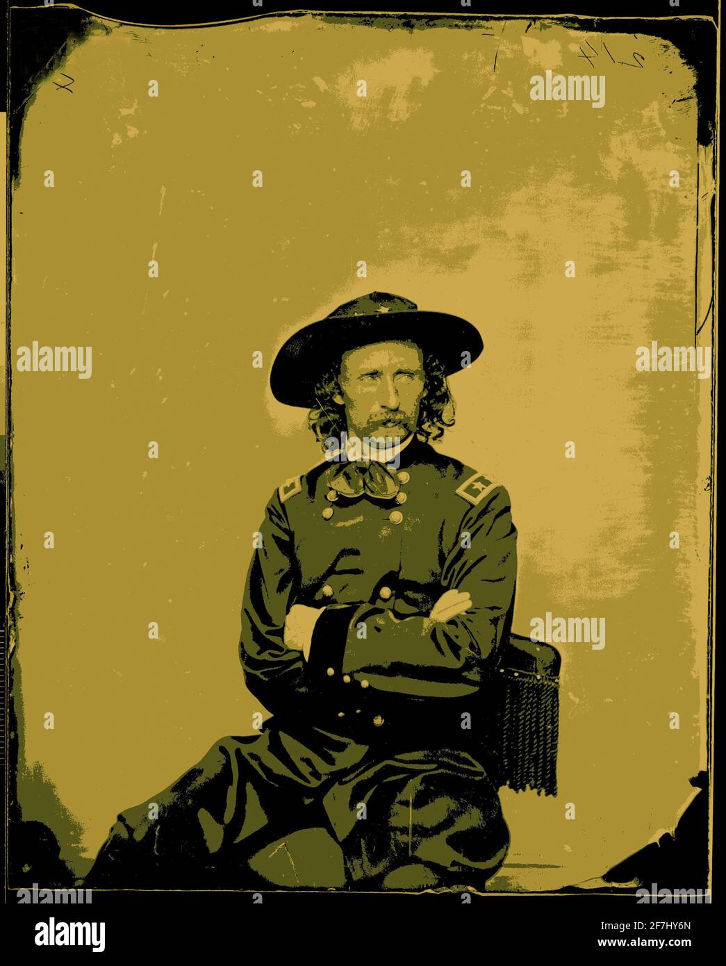 Ein fotografisches Porträt des Generalmajors George Armstrong Custer aus dem Jahr 1885, das für künstlerische Effekte digital eingefärbt wurde. Stockfoto