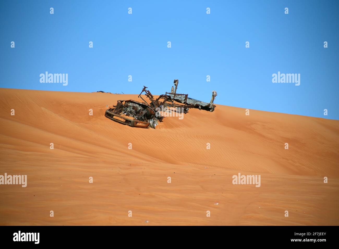 Rund um Nazwa und rosa Felswüste, Blick auf den Sand und die Pflanzen in der Wüste, sharjah, Vereinigte Arabische Emirate Stockfoto