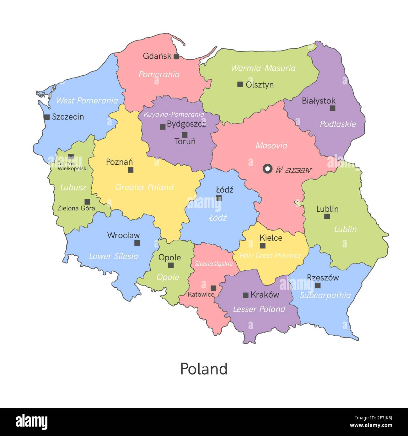 vektor-Illustration. Administrative Karte von Polen mit Regionen Stock