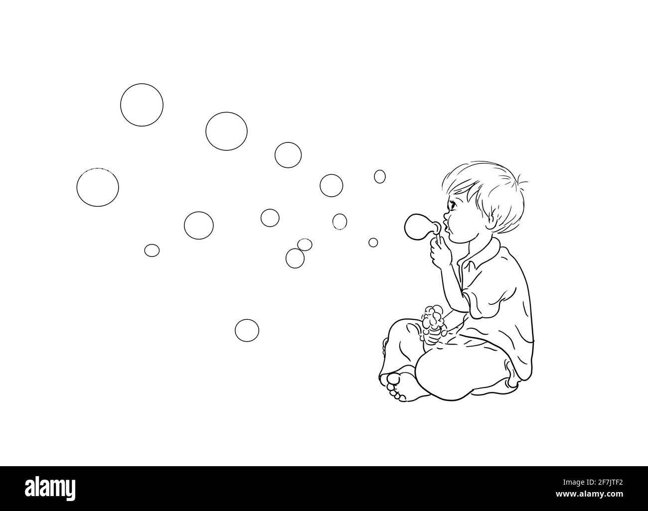 Ich liebe Seifenblasen Hintergrund weiß Junge sitzen gekreuzt barfuß  Schläge Blasen Blasen Blasen Blasen fliegen durch die Luft Flip-Flops  liegen Vor Stockfotografie - Alamy