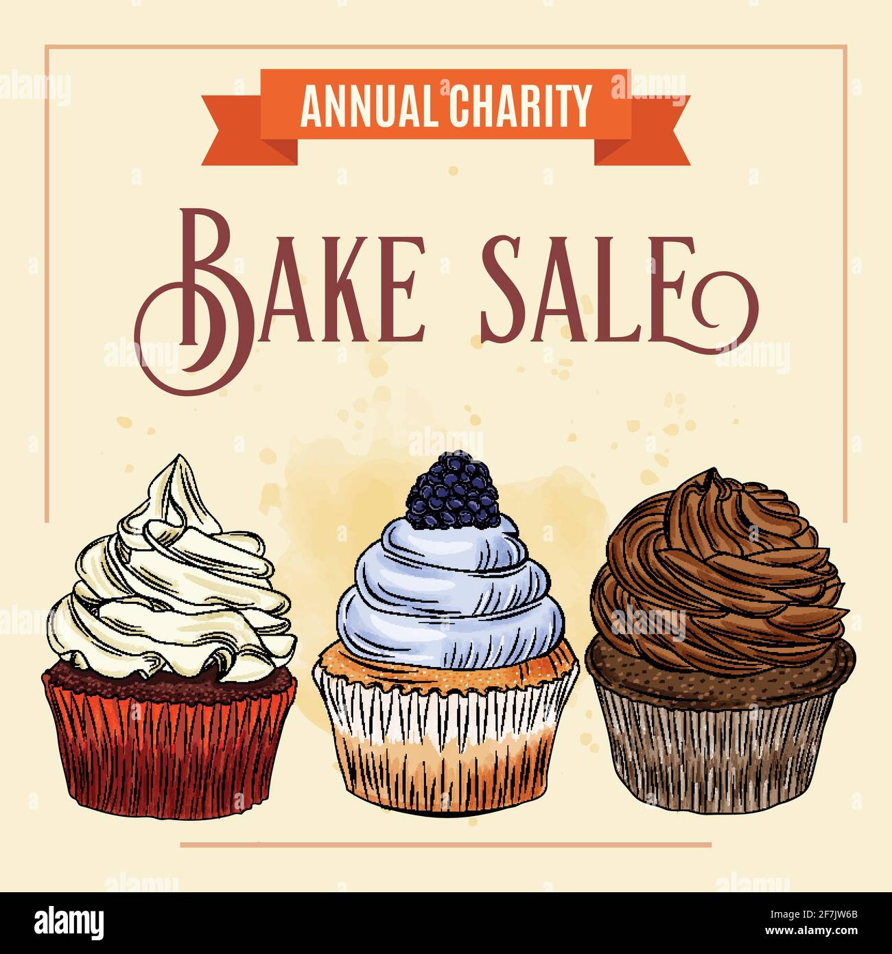 Charity Bake Sale Banner-Vorlage mit Cupcake-Design. Vorlage für Verkaufsanzeigen für die Website, soziale Medien, Shop, Flyer und mehr. Stock Vektor