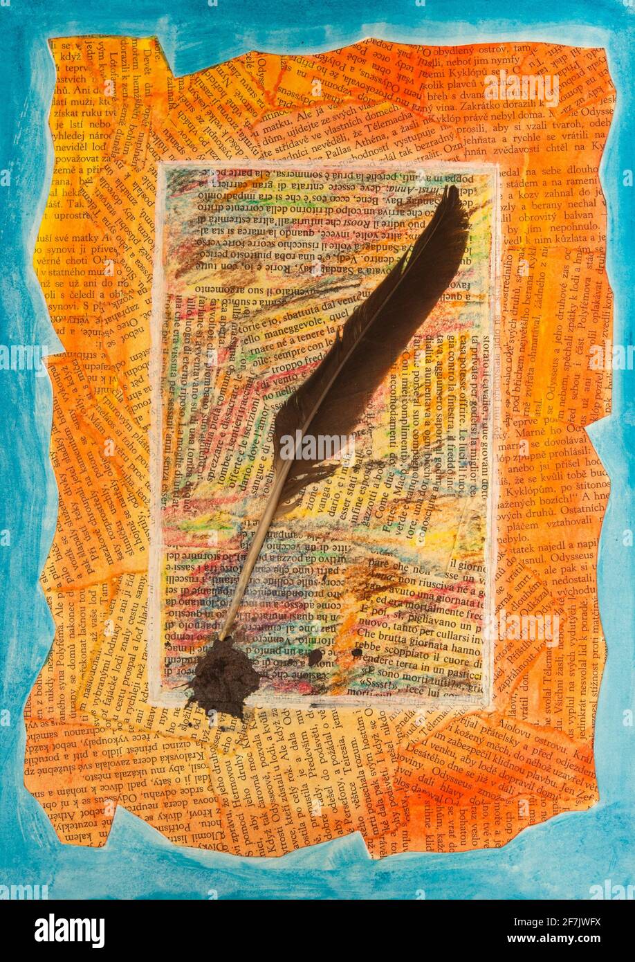 Collage und Mixed Media Acryl auf Karton, Visual Poetry Konzept Stockfoto