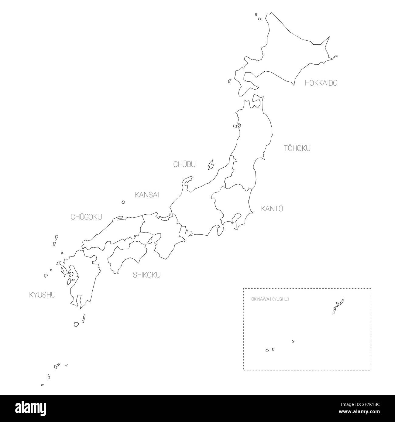Japan politische Karte der Regionen Alamy