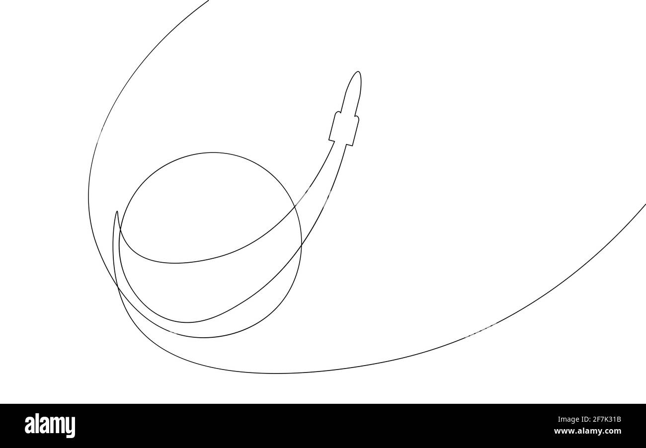 Kontinuierliche Rakete eine Linie Silhouette. Hand Zeichnung Skizze Raumschiff kreative Idee Konzept. Schwarz weiß Launch Shuttle Technologie Vektor-Illustration Stock Vektor