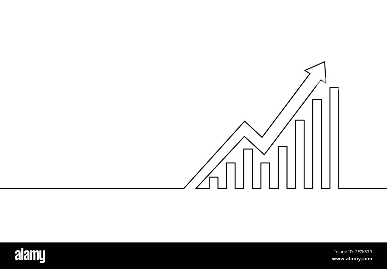 Pfeile nach oben für einzelne fortlaufende Striche. Wachstumsdiagramm Wirtschaft Finanzen Konzept Design. Eine Skizze umreißt Vektordarstellung Stock Vektor