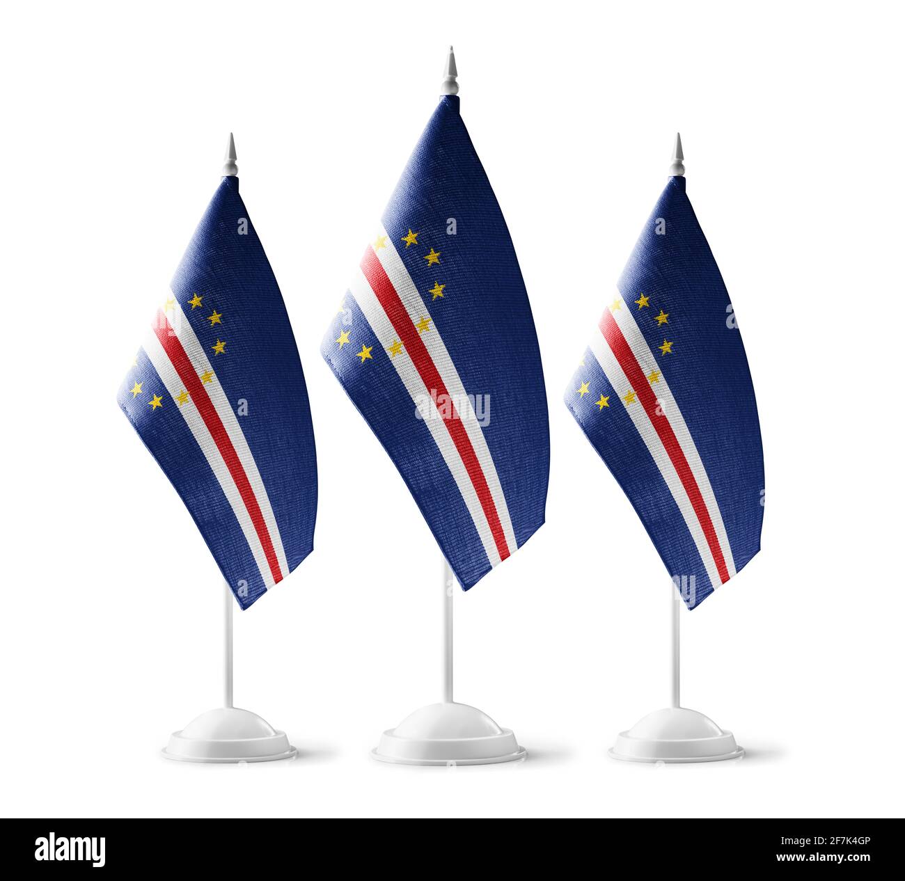 Kleine Nationalflaggen der Kapverden auf einem weißen Hintergrund Stockfoto