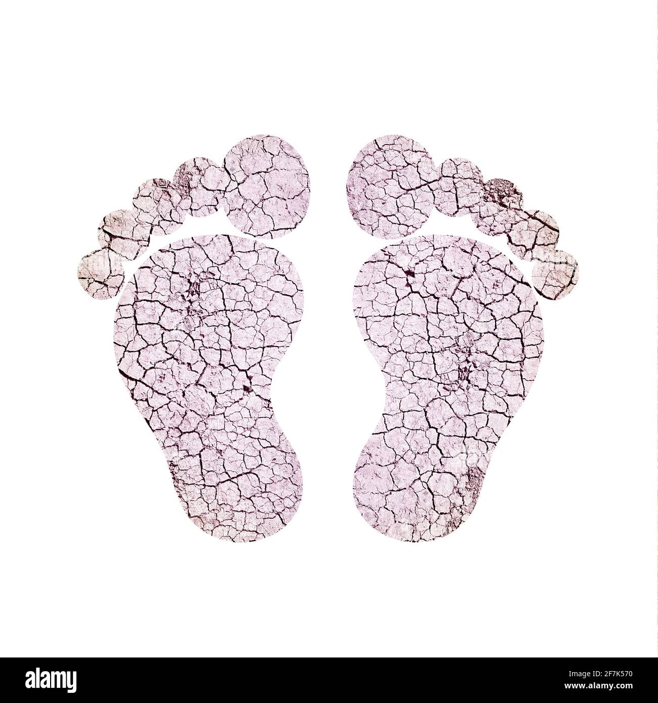 Fußfüße Fußabdruck Fußabdruck Barfußsohle Fußsymbol Schwarz weiß mit Linie Risse braune Haut rau rissig kalt Kühlende Kühlungskonstruktion Stockfoto