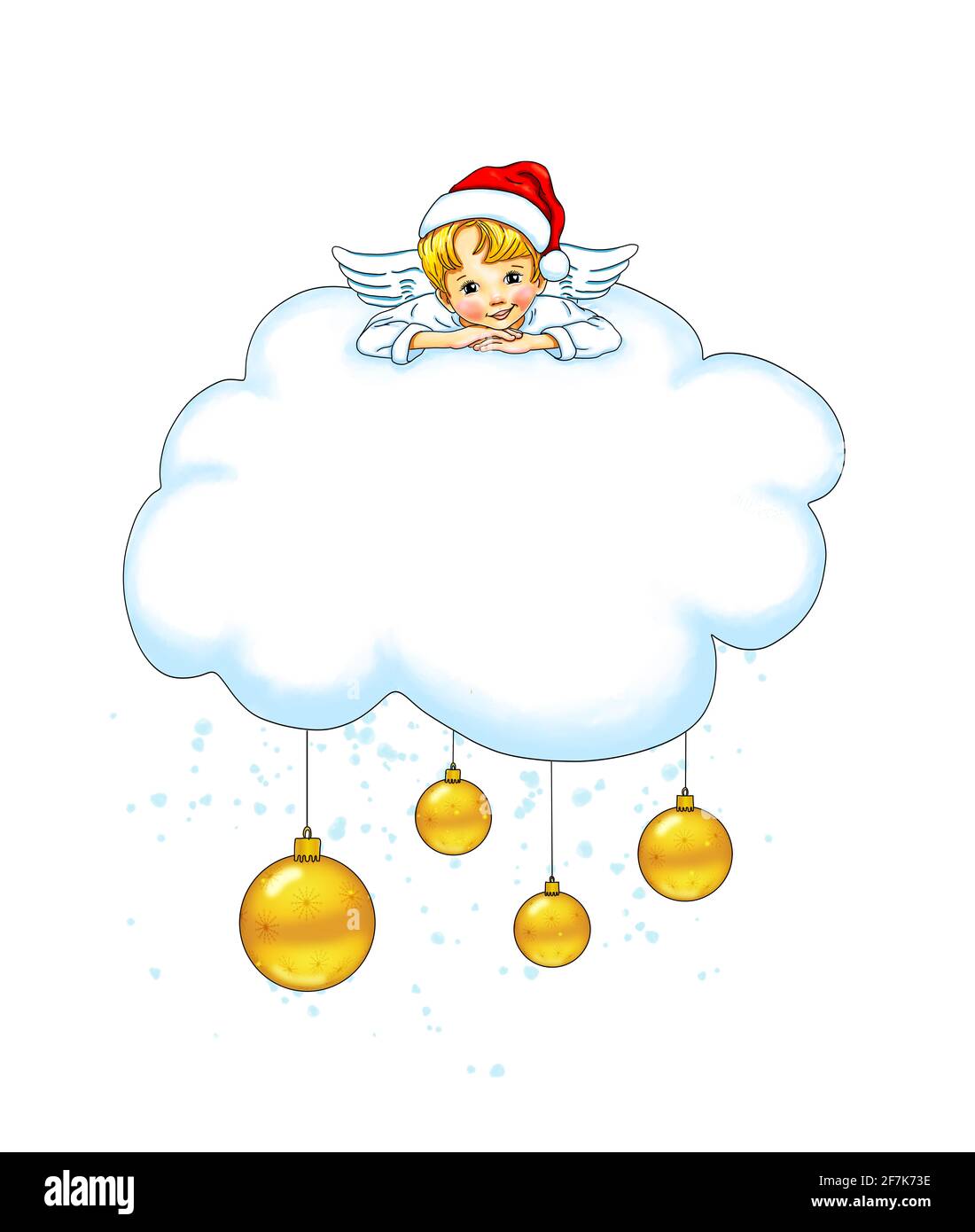 Vorlage kleiner Engel niedlich süß hübsch liegt lächelnd Wolke weihnachten weihnachtsmann Hut Blase Banner Urlaub Werbung Mock up, Layout, festlich schmücken Stockfoto
