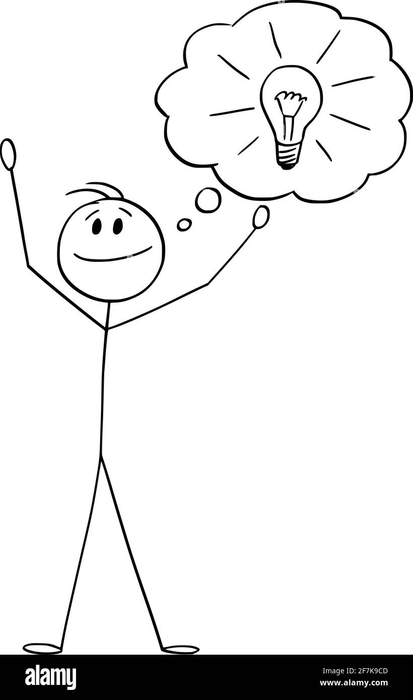 Mann oder Geschäftsmann haben gerade Idee, Antwort oder Lösung, Vektor Cartoon Stick Figur Illustration Stock Vektor