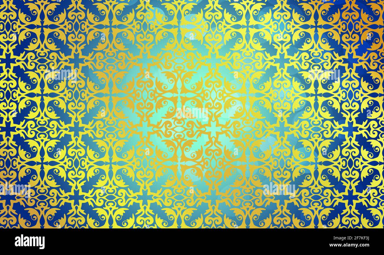 Hintergrund Vorlage Muster Struktur floralen Ornament in Gold glänzend auf Türkis schillernd Mitte hell Schönheit Tapete Barock Rokoko Jugendstil Stockfoto