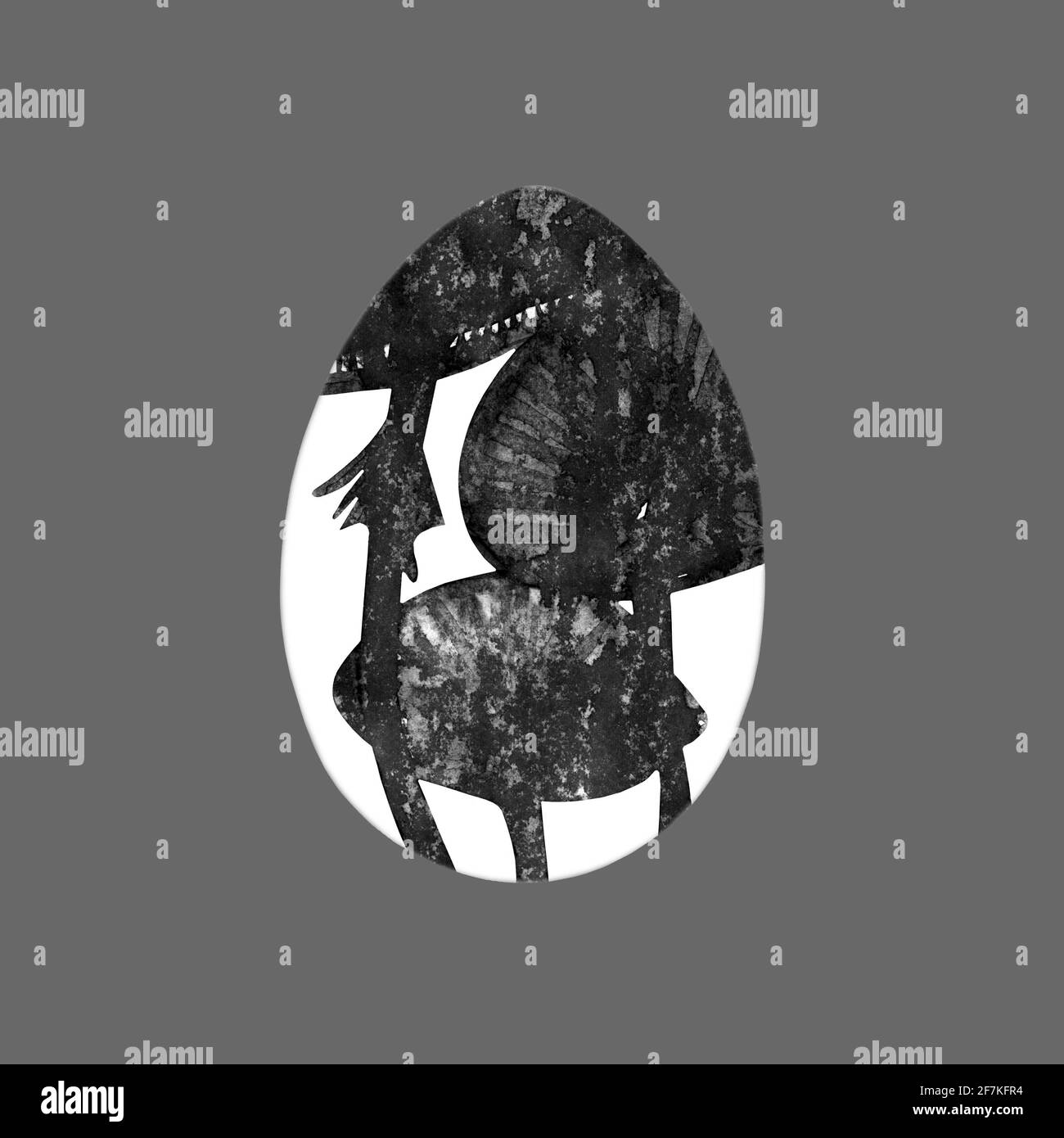 Osterei - abstrakter Druck mit Flecken, Striche isoliert auf grauem Hintergrund. Einfarbiges Scandy-Aquarell. Design für Hintergrund, Cover und Verpackung Stockfoto