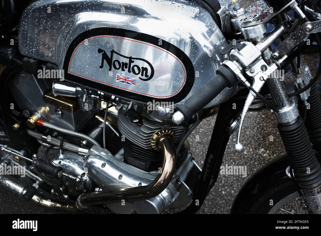 Nahaufnahme von Norton Commando Classic Motorrad Stockfoto