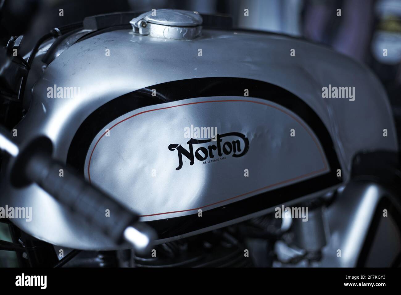 Nahaufnahme von Norton Commando Classic Motorrad Stockfoto
